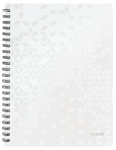 Leitz WOW Collegeblock A4 kariert, 160 Seiten, 80 Blatt FSC-zertifiziertes Papier 80 g/m², Doppelspiralbindung, PP-Einband, Notizbuch mit Sichthülle und Lineal, Für Büro oder Schule, Weiß, 46380001 von Leitz