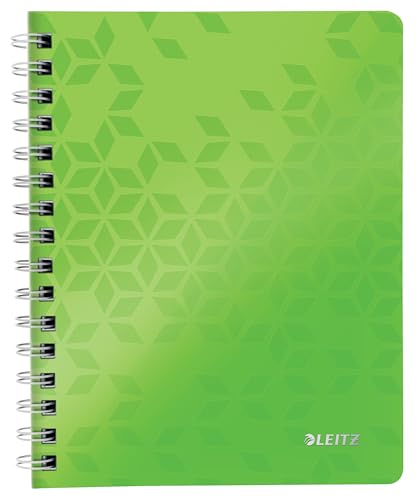 Leitz WOW Collegeblock A5 liniert, 160 Seiten, 80 Blatt FSC-zertifiziertes Papier 80 g/m², Doppelspiralbindung, PP-Einband, Notizbuch mit Sichthülle und Lineal, Für Büro oder Schule, Grün, 46390054 von Leitz