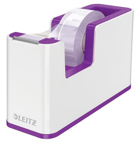 Leitz Klebeband-Tischabroller, Fester Stand, Klebebandabroller inkl. Klebeband, Weiß/Violett, Duo Colour, WOW, 53641062 von Leitz