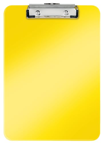 Leitz WOW A4 Klemmbrett, hochwertiges Klemmbrett aus Hartplastik, 80 Blatt Kapazität, Gelb, 39710016 von Leitz