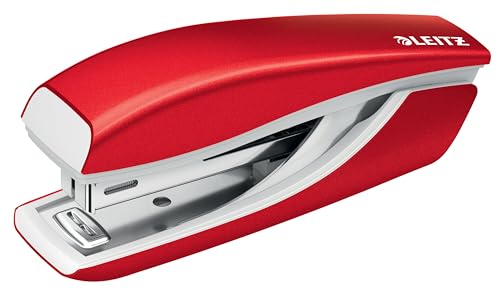 Leitz WOW Mini-Tacker, Metallic Rot Hefter, 10 Blatt Kapazität, ergonomisches Metallgehäuse, inkl. 1000x Heftklammern, 55281026 von Leitz