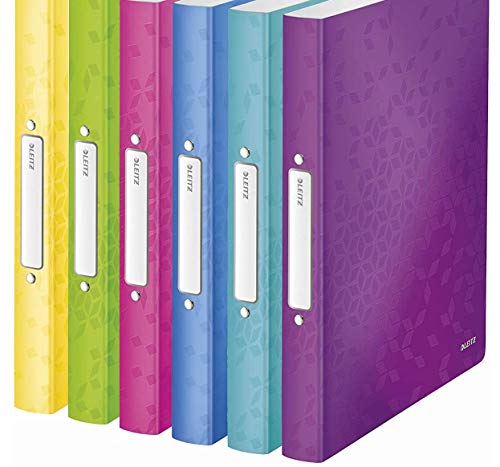 Leitz WOW Ringbuch für bis zu 190 Blatt, A4, 25 mm Rückenbreite, 2 D-Ring Mechanik 6 Farben (6er Pack, 6 Farben) von Leitz