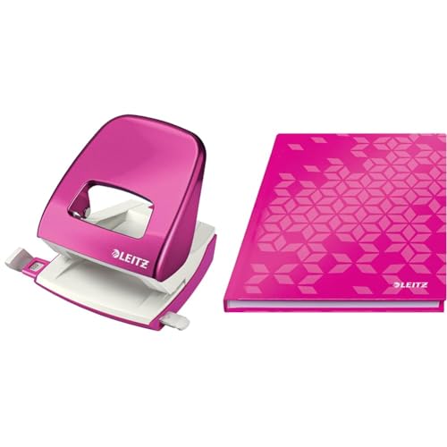 Leitz WOW Set Büro Locher aus Metall + Notizbuch A5 kariert, 160 Seiten, 80 Blatt, Locher für 30 Blatt, Anschlagschiene mit Formatvorgaben, Ergonomisches Design, Pink, 50081023 + 46281023 Leitz WOW Set Büro Locher aus Metall + Notizbuch A5 kariert, 160 Seiten, 80 Blatt, Locher für 30 Blatt, Anschlagschiene mit Formatvorgaben, Ergonomisches Design, Pink, 50081023 + 46281023 von Leitz