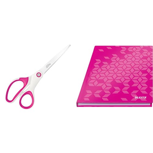 Leitz WOW Set Titan Qualitätsschere + Notizbuch A5 kariert, Hardcover, 160 Seiten, 80 Blatt, Für Rechts- oder Linkshänder, Haushaltsschere für zu Hause oder Schule, Pink, 53192023 + 46281023 von Leitz