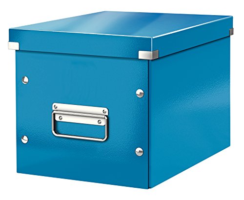 Leitz WOW Click & Store Aufbewahrungsbox mit Griffen, Würfelform mittelgroß passend für Wohnzimmer oder Büro, stabil und faltbar, Blau, 61090036 von Leitz