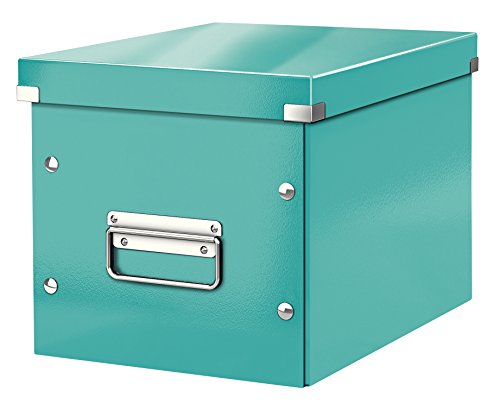 Leitz WOW Click & Store Aufbewahrungsbox mit Griffen, Würfelform mittelgroß passend für Wohnzimmer oder Büro, stabil und faltbar, Eisblau, 61090051 von Leitz