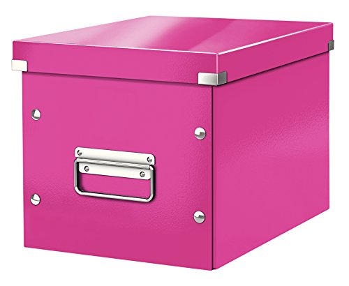 Leitz WOW Click & Store Aufbewahrungsbox mit Griffen, Würfelform mittelgroß passend für Wohnzimmer oder Büro, stabil und faltbar, Pink, 61090023 von Leitz