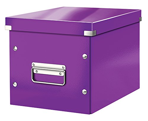 Leitz WOW Click & Store Aufbewahrungsbox mit Griffen, Würfelform mittelgroß passend für Wohnzimmer oder Büro, stabil und faltbar, Violett, 61090062 von Leitz