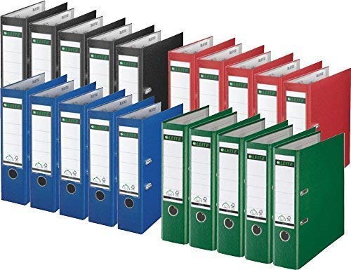 Sparpack Leitz 1010 Qualitäts-Ordner Plastik brei, mit patentierter 180º-Präzisionsmechanik 14 Farben zur Auswahl (20, schwarz blau rot grün) von Leitz