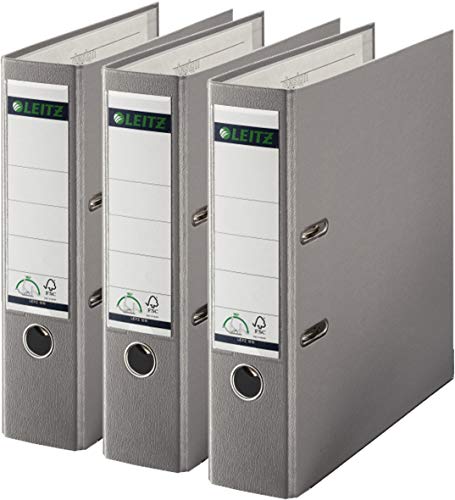 Leitz 1010 Qualitäts-Ordner Kunststoff breit mit patentierter 180º Präzisionsmechanik (3er Pack, 8 cm breit, grau) von Leitz