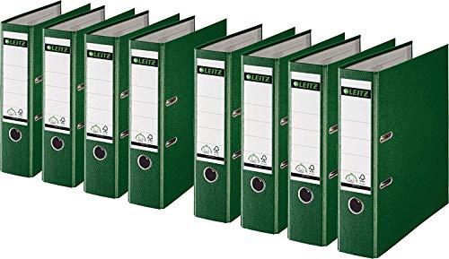 Sparpack Leitz 1010 Qualitäts-Ordner Plastik breit, mit patentierter 180º-Präzisionsmechanik (8er Sparpack | 8cm Breit, grün) von Leitz