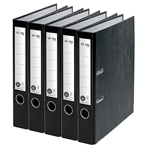 VON Leitz 5er Pack Ordner A4, 100 % Recycling-Karton, Für 350 Blatt, 50 mm Rückenbreite, Klassisch marmoriert, Blauer Engel & FSC-zertifiziert, Für Schule, Studium & Zuhause, Schwarz, 10541095 von Leitz