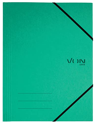 VON Leitz 5er Pack Eckspannermappe A4, Recycling-Karton, Für 150 Blatt, 3 Klappen, Mappe mit Gummizug, Mit modernem VON-Aufdruck, Leichter Ordner für Schule & Zuhause, Grün, 30080055 von Leitz