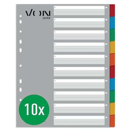 VON Leitz 10er Pack 10-teiliges Register A4 Überbreit, 100 % Recycling-Karton, Blanko-Registerkarten, 11-Loch-Universalregister für Hefter & Ringbücher, 12990000 VON Leitz 10er Pack 10-teiliges Register A4 Überbreit, 100 % Recycling-Karton, Blanko-Registerkarten, 11-Loch-Universalregister für Hefter & Ringbücher, 12990000 von Leitz