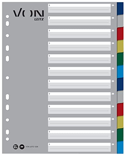 VON Leitz 10er Pack 12-teiliges Register A4, Blanko Trennblätter für Ordner, PP, Extra breit, 11-Loch-Universalregister für Schnellhefter & Ringbücher, Mehrfarbig, 12280000 VON Leitz 10er Pack 12-teiliges Register A4, Blanko Trennblätter für Ordner, PP, Extra breit, 11-Loch-Universalregister für Schnellhefter & Ringbücher, Mehrfarbig, 12280000 von Leitz