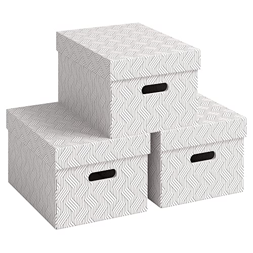 VON Leitz 3er Set Aufbewahrungsbox mit Deckel, 15 L, Medium, 100 % Recyclingkarton, Geometrisches Design, Für Schule, Studium & Haushalt, Weiß, 3 Stück, 61410001 VON Leitz 3er Set Aufbewahrungsbox mit Deckel, 15 L, Medium, 100 % Recyclingkarton, Geometrisches Design, Für Schule, Studium & Haushalt, Weiß, 3 Stück, 61410001 von Leitz