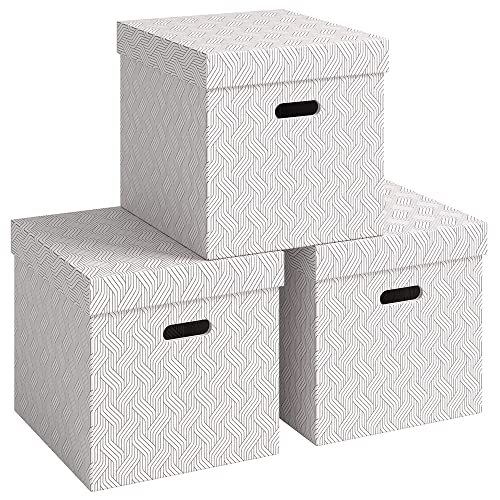 VON Leitz 3er Set Aufbewahrungsbox mit Deckel, 29 L, Groß, 100 % Recyclingkarton, Geometrisches Design, Für Schule, Studium und Haushalt, Weiß, 3 Stück, 61430001 VON Leitz 3er Set Aufbewahrungsbox mit Deckel, 29 L, Groß, 100 % Recyclingkarton, Geometrisches Design, Für Schule, Studium und Haushalt, Weiß, 3 Stück, 61430001 von Leitz