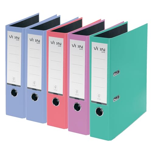 VON Leitz 5er Pack Ordner A4, Karton mit Kunststoffeinband, 80 mm Rückenbreite, Für 600 Blatt, FSC-zertifizierter Karton, Aktenordner, Für Schule, Studium & Zuhause, Mehrere Farben, 10551099 VON Leitz 5er Pack Ordner A4, Karton mit Kunststoffeinband, 80 mm Rückenbreite, Für 600 Blatt, FSC-zertifizierter Karton, Aktenordner, Für Schule, Studium & Zuhause, Mehrere Farben, 10551099 von Leitz