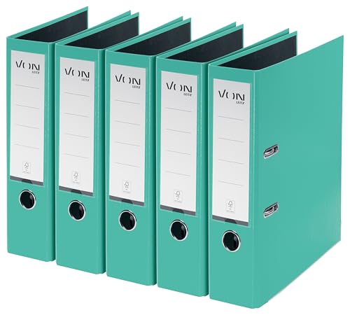 VON Leitz 5er Pack Ordner A4, Karton mit Kunststoffeinband, 80 mm Rückenbreite, Für 600 Blatt, FSC-zertifizierter Karton, Aktenordner, Für Schule, Studium & Zuhause, Mintgrün, 10551051 VON Leitz 5er Pack Ordner A4, Karton mit Kunststoffeinband, 80 mm Rückenbreite, Für 600 Blatt, FSC-zertifizierter Karton, Aktenordner, Für Schule, Studium & Zuhause, Mintgrün, 10551051 von Leitz
