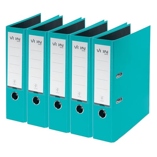 VON Leitz Ordner A4, 5er Pack, Karton mit Kunststoffeinband, 80 mm Rückenbreite, Für 600 Blatt, Blauer Engel & FSC-zertifiziert, Für Schule, Studium & Zuhause, Türkis, 10551052 VON Leitz Ordner A4, 5er Pack, Karton mit Kunststoffeinband, 80 mm Rückenbreite, Für 600 Blatt, Blauer Engel & FSC-zertifiziert, Für Schule, Studium & Zuhause, Türkis, 10551052 von Leitz