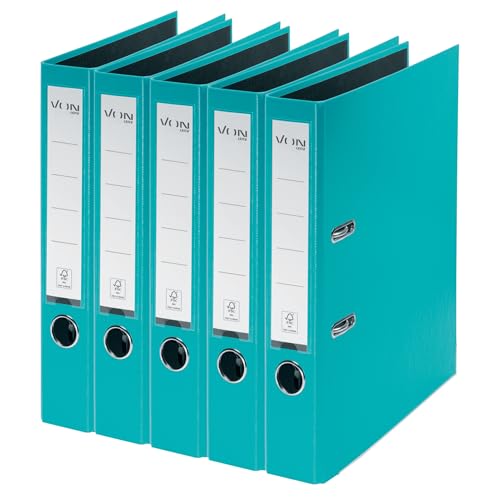 VON Leitz Ordner A4, 5er Pack, Karton mit Kunststoffeinband, 50 mm Rückenbreite, Für 350 Blatt, Blauer Engel & FSC-zertifiziert, Für Schule, Studium & Zuhause, Türkis, 10561052 VON Leitz Ordner A4, 5er Pack, Karton mit Kunststoffeinband, 50 mm Rückenbreite, Für 350 Blatt, Blauer Engel & FSC-zertifiziert, Für Schule, Studium & Zuhause, Türkis, 10561052 von Leitz