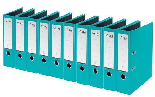 Leitz VON Leitz Ordner A4, 10er Pack, Karton mit Kunststoffeinband, 80 mm Rückenbreite, Für 600 Blatt, Blauer Engel & FSC-zertifiziert, Für Schule, Studium & Zuhause, Türkis, 10550052 von Leitz