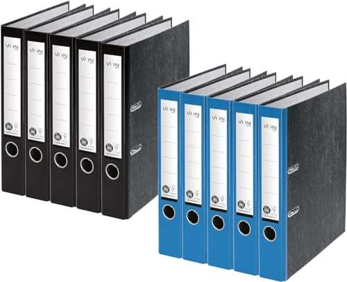 VON Leitz Ordner Set je 5 Stück in schwarz und blau, A4, 100% Recycling-Karton, Für 350 Blatt, 50 mm Rückenbreite, Klassisch marmoriert, Blauer Engel & FSC-zertifiziert VON Leitz Ordner Set je 5 Stück in schwarz und blau, A4, 100% Recycling-Karton, Für 350 Blatt, 50 mm Rückenbreite, Klassisch marmoriert, Blauer Engel & FSC-zertifiziert von Leitz