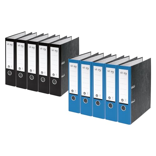 VON Leitz Ordner Set je 5 Stück in schwarz und blau, A4, 100% Recycling-Karton, Für 600 Blatt, 80 mm Rückenbreite, Klassisch marmoriert, Blauer Engel & FSC-zertifiziert VON Leitz Ordner Set je 5 Stück in schwarz und blau, A4, 100% Recycling-Karton, Für 600 Blatt, 80 mm Rückenbreite, Klassisch marmoriert, Blauer Engel & FSC-zertifiziert von Leitz