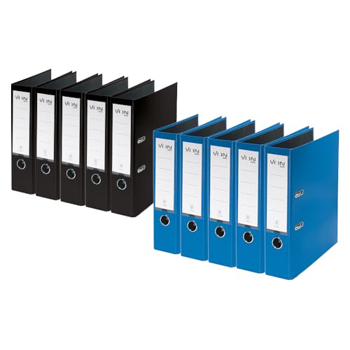 VON Leitz Ordner Set je 5 Stück in schwarz und blau, A4, Karton mit Kunststoffeinband, 80 mm Rückenbreite, Für 600 Blatt, FSC-zertifizierter Karton, Aktenordner von Leitz