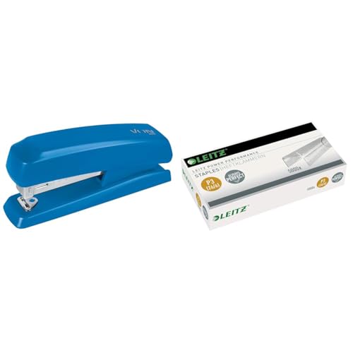 VON Leitz Set Heftgerät für 20 Blatt + Power Performance Heftklammern P3 (26/6), 5000 Stück, Tacker mit kompakter Größe ideal für zu Hause, Büro oder Schule, Blau, 56200035 + 55721000 von Leitz