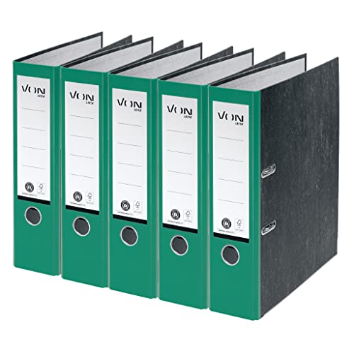 VON Leitz 5er Pack Ordner A4, 100 % Recyclingkarton, 80 mm Rückenbreite, Für 600 Blatt, Marmoriert, Blauer Engel & FSC-zertifiziert, Für Schule, Studium & Haushalt, Grün, 10531055 von Leitz