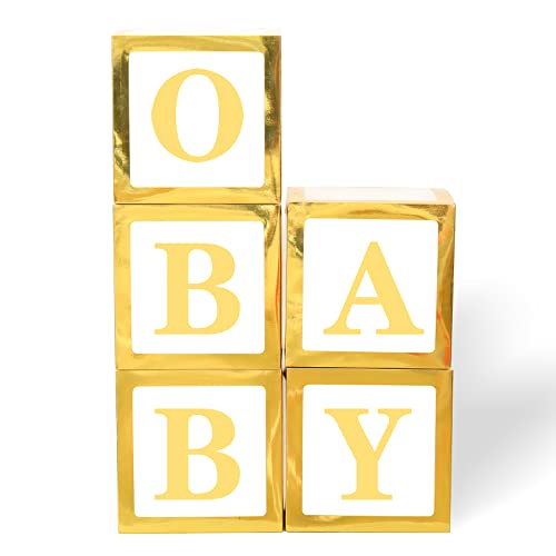 Ballonbox-Dekorationen | 52 Buchstaben (2-Sets von A-Z) für benutzerdefinierte Namen, Geburtstagsparty, Babyparty-Dekor, Geschlechtsoffenbarung dekorative Blöcke (Gold 5 Boxen und 52 Buchstaben) von Leixi