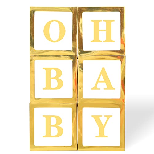 Ballonbox-Dekorationen | 52 Buchstaben (2-Sets von A-Z) für benutzerdefinierte Namen, Geburtstagsparty, Babyparty-Dekor, Geschlechtsoffenbarung dekorative Blöcke (Gold 6 Boxen und 52 Buchstaben) von Leixi