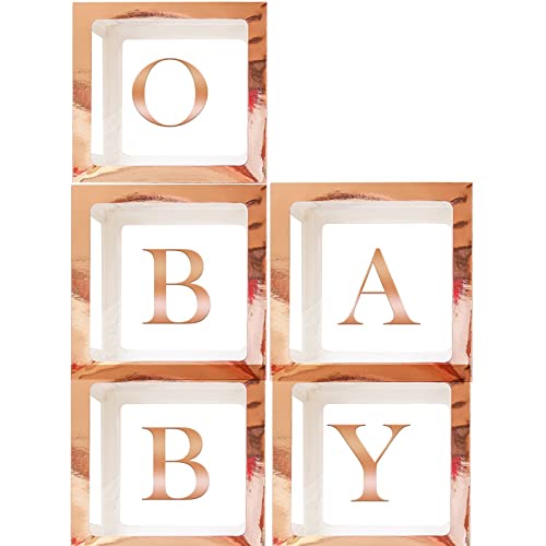 Ballonbox Dekorationen | 52 Buchstaben (2 Sets von A-Z) für individuellen Namen, Geburtstagsfeier, Babyparty Dekor, Geschlechtsoffenbarung Dekoblöcke (Roségold 5 Boxen und 52 Buchstaben) von Leixi