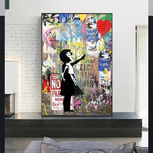 Banksy Wandkunst Ballon Mädchen Graffiti Wandkunst Leinwand Ölgemälde Moderne Pop Art Zeitgenössische Drucke Moderne Dekoration 80X120cm(31x47in) Rahmenlos von Leju Art