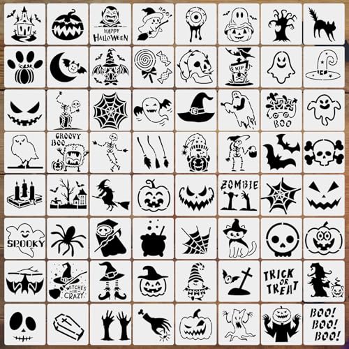 64 Stück Halloween Schablonen zum Basteln, 7,6cm Zeichnung Malschablonen DIY Schablonen der Halloween, Kunststoff Zeichenvorlagen für Scrapbooking Holz Ornamenten Leinwand Deko 64 Stück Halloween Schablonen zum Basteln, 7,6cm Zeichnung Malschablonen DIY Schablonen der Halloween, Kunststoff Zeichenvorlagen für Scrapbooking Holz Ornamenten Leinwand Deko von Lekabee