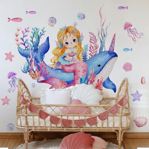 Mädchen Meerjungfrau Wandaufkleber, Unter dem Meer Marine Thema Wal Wandaufkleber, Marine Tier Aufkleber für Kinderzimmer Kindertagesstätte Meerjungfrau Wanddekoration Mädchen Meerjungfrau Wandaufkleber, Unter dem Meer Marine Thema Wal Wandaufkleber, Marine Tier Aufkleber für Kinderzimmer Kindertagesstätte Meerjungfrau Wanddekoration von Lekabee