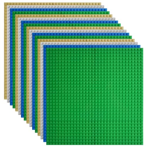 Lekebaby 16 Platten Set Bauplatte Kompatibel mit Meisten Marken, 25 * 25cm, Grüne Blaue Graue Sand Grundplatte von Lekebaby