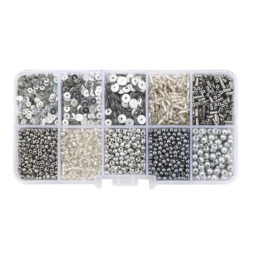1 Box Silberperlen und Pailletten, verschiedene Glas-Bastelperlen, lose Pailletten zum Basteln, Perlenstickerei, Schlüsselanhängerherstellung 1 Box Silberperlen und Pailletten, verschiedene Glas-Bastelperlen, lose Pailletten zum Basteln, Perlenstickerei, Schlüsselanhängerherstellung von Leliafleury