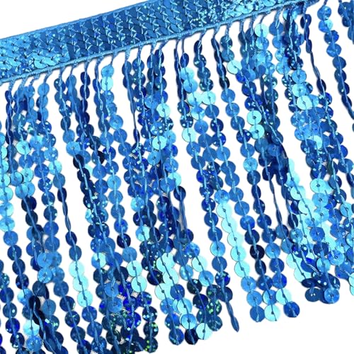 15 cm x 91 cm blaue Pailletten-Fransenborte, zum Nähen, glitzerndes Pailletten-Quastenband für Bastelarbeiten, Nähen von Leliafleury