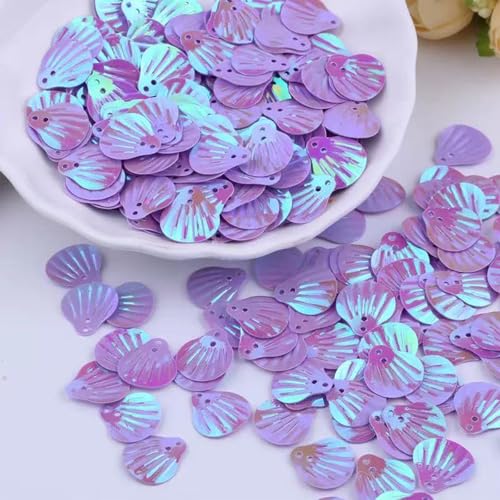 18 mm violette Muschel-Pailletten, AB, schillernde Kunststoff-Pailletten, Muschelform, lose Pailletten mit Loch, für Bastelarbeiten, Nähen, 20 g von Leliafleury