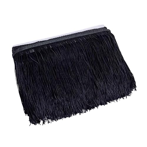Fransenbordüre, 10 cm x 10 m, schwarze Fransenborte zum Nähen, Polyester-Quastenband für Bastelarbeiten, Nähen von Leliafleury
