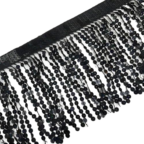 Fransenborte mit Pailletten, 15 cm x 91 cm, Schwarz Fransenborte mit Pailletten, 15 cm x 91 cm, Schwarz von Leliafleury
