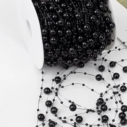 Leliafleury 5 Meter Kunststoff-Perlenkette, künstliche Perlen, Schnur-Perlenkette für Bastelarbeiten, Party-Dekoration, Schwarz von Leliafleury