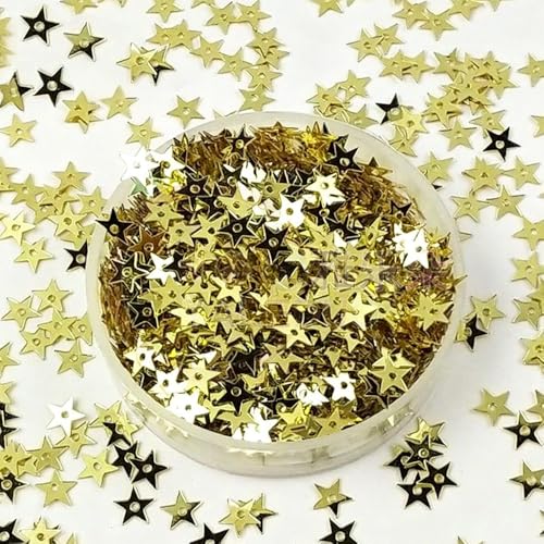 Leliafleury 5 mm goldene Stern-Pailletten, Konfetti-Stern, Tischkonfetti, Kunststoff, lose Pailletten zum Nähen, für Hochzeiten, Partys, Dekorationen, 20 g von Leliafleury