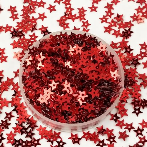 Leliafleury 5 mm rote Stern-Pailletten, Konfetti-Stern, Tischkonfetti, Kunststoff, lose Pailletten zum Nähen, für Hochzeiten, Partys, Dekorationen, 20 g von Leliafleury