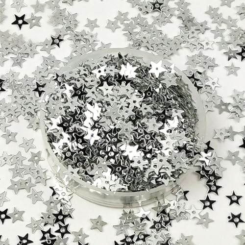 Leliafleury 5 mm silberne Stern-Pailletten, Konfetti-Stern-Tischkonfetti, Kunststoff, lose Pailletten zum Nähen, für Hochzeiten, Partys, Dekorationen, 20 g von Leliafleury