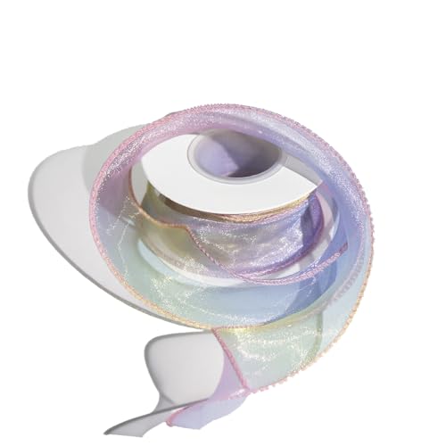 Organza-Chiffonband mit Farbverlauf, 4 cm x 9,1 m, schillerndes Organzaband für Bastelarbeiten, Geschenkverpackungen, Rot/Gelb/Blau von Leliafleury