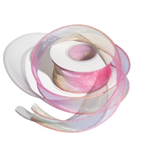 Organza-Chiffonband mit Farbverlauf, 4 cm x 9,1 m, schillerndes Organzaband für Bastelarbeiten, Geschenkverpackungen, Rot/Gelb von Leliafleury