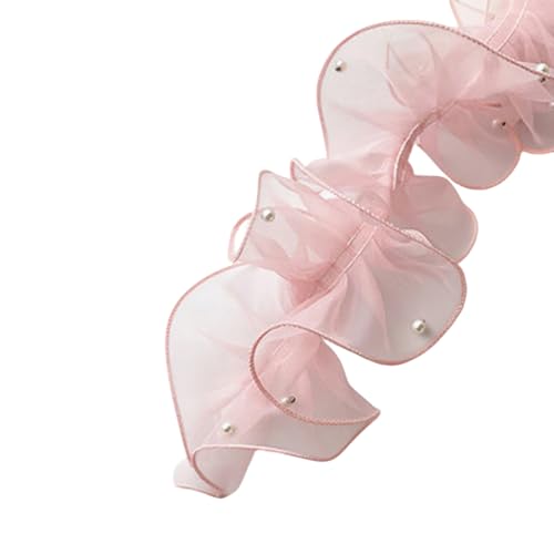 Plissiertes Organzaband mit Perlen, 11 cm x 2 m, Organza-Spitzenband, gerüschte Spitzenborte für Bastelarbeiten, Blumenstrauß, Verpackung, Rosa von Leliafleury